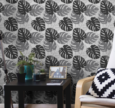 Leaf wallpaper monochrome leaf design - TenStickers