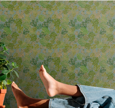 Monstera green motif leaf wallpaper - TenStickers
