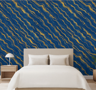 Master bedroom wallpaper blue and gold marble design - TenStickers