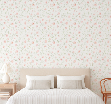 Master bedroom wallpaper botanical pink blossom - TenStickers