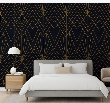 Master bedroom wallpaper dark blue with gold designs - TenStickers