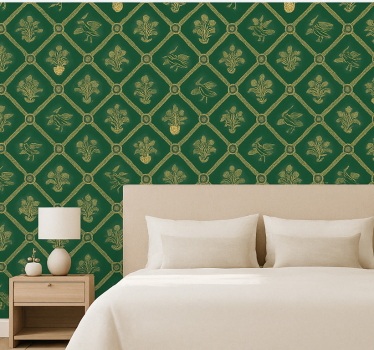 Master bedroom wallpaper elegant green and gold design - TenStickers