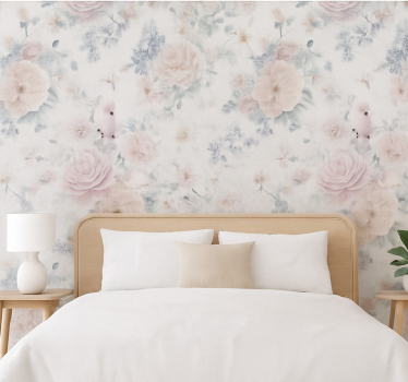 Master bedroom wallpaper grey elegant floral design - TenStickers
