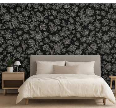 Master bedroom wallpaper in dark floral design - TenStickers