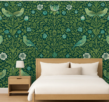 Master bedroom wallpaper ornamental floral & bird - TenStickers