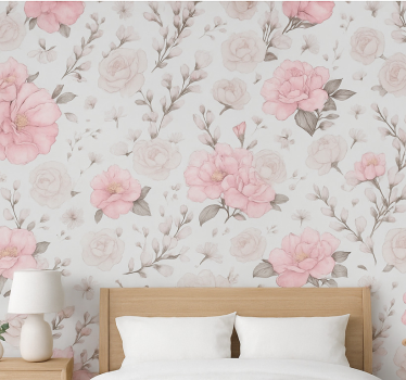 Master bedroom wallpaper pink grey floral pattern - TenStickers