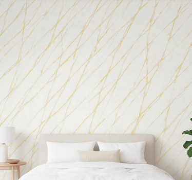 Master bedroom wallpaper white stone with gold veins - TenStickers