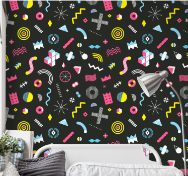 Memphis geometric colourful pattern Retro Wallpaper - TenStickers