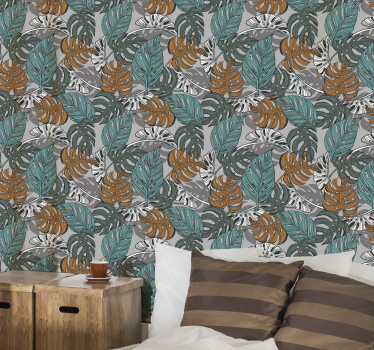 Monstera leaf Forest Wallpaper - TenStickers