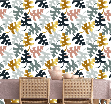 Monstera Pattern leaf wallpaper - TenStickers