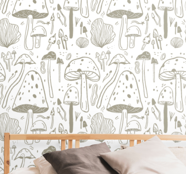 Master bedroom wallpaper mushroom illustrations - TenStickers