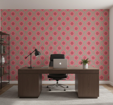 Office wallpaper 70s pink hexagons - TenStickers