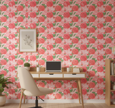 Office wallpaper roses on a pink background - TenStickers
