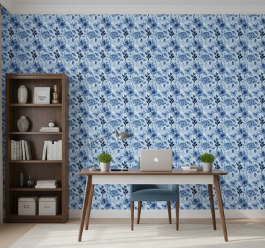 Office wallpaper vintage old blue on blue - TenStickers
