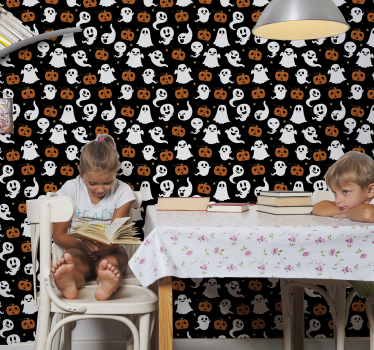 ornamental halloween ghosts Lounge Wallpaper - TenStickers