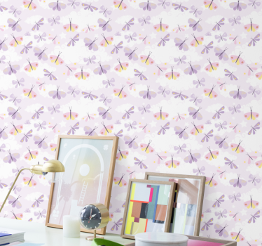 Pastel purple Butterfly pattern wallpaper for wall - TenStickers