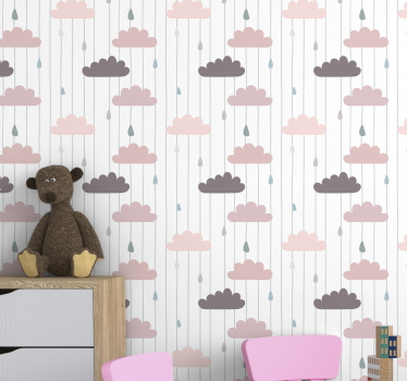 Pink clouds and rain drops Kids Wallpaper - TenStickers