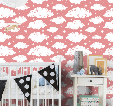 Pink sky with clouds Kids Wallpaper - TenStickers