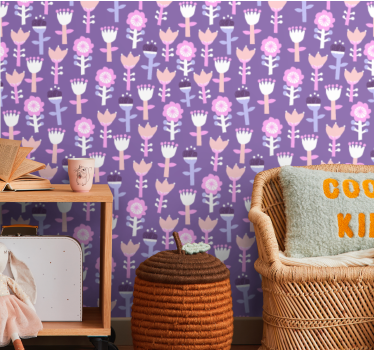 Purple tones abstract flower pattern Kids Wallpaper - TenStickers