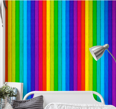 Rainbow colored wooden slats Abstract wallpaper - TenStickers