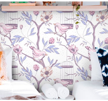 Romantic branches with birds palm tree wallpaper - TenStickers