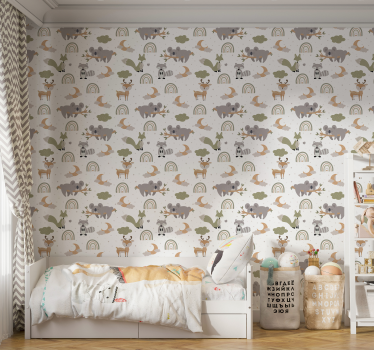 Scandinavian animal design kids wallpaper mural  - TenStickers