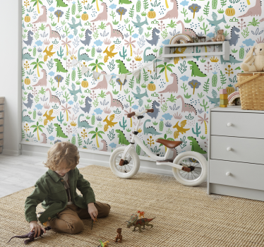 Scandinavian jurassic pattern dinosaurs wallpaper mural  - TenStickers