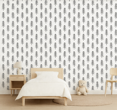 Scandinavian wallpaper black ink pines - TenStickers