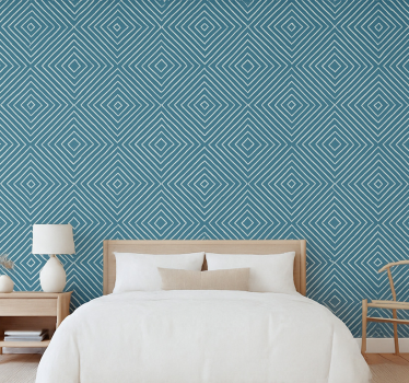 Scandinavian wallpaper blue diamond linework - TenStickers