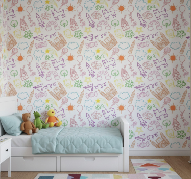 Scandinavian wallpaper playful doodle design - TenStickers