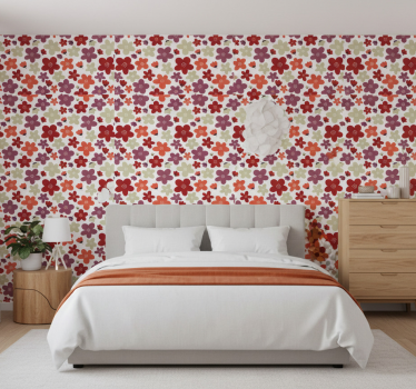 Scandinavian wallpaper red abstract floral pattern - TenStickers