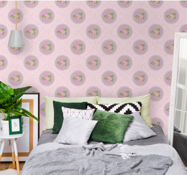 "Shabby Chic" pink squarred pattern Bedroom Wallpaper - TenStickers