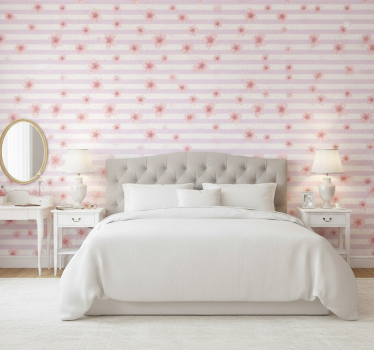 Shabby chic vertical pink lines bedroom wallpaper - TenStickers