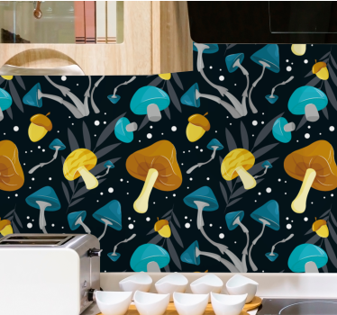 Stylized Mushrooms leaf wallpaper - TenStickers