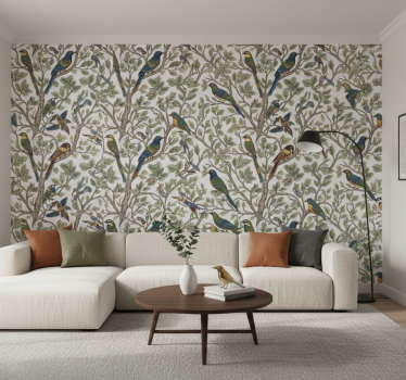 Tree wallpaper birds in forest - TenStickers