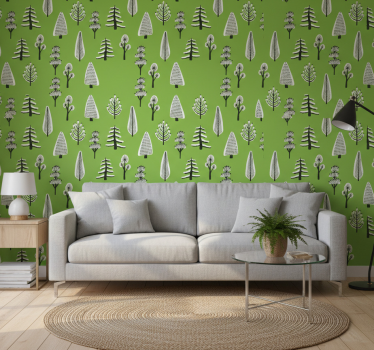 Tree wallpaper featuring various green trees - TenStickers