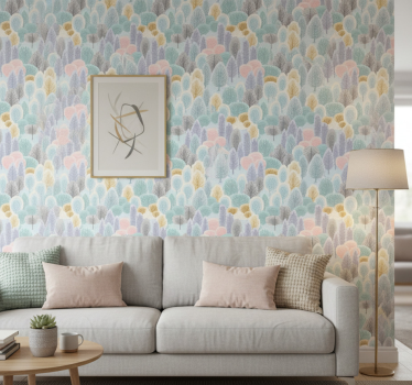 Tree wallpaper in pastel forest design - TenStickers