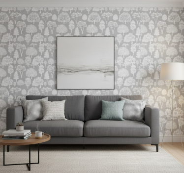 Tree wallpaper in white and grey trees - TenStickers