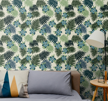 Tropical botanical pattern leaf wallpaper - TenStickers