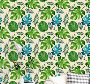 Tropical green leafs pattern leaves wallpaper - TenStickers