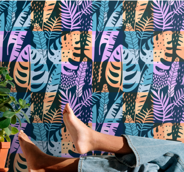 Tropical colored art leaf wallpaper - TenStickers