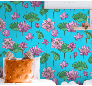Vibrant lotus flower pattern nature wallpaper - TenStickers
