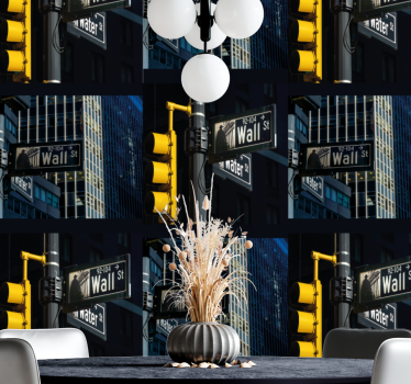 Wall street sign pattern New York City Wallpaper - TenStickers