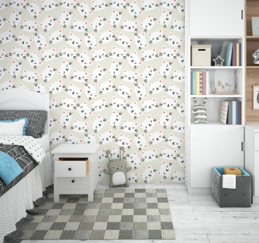 White cat faces Children's wallpaper - TenStickers