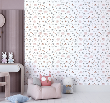 white forest themed fox birds wallpaper Kids Wallpaper - TenStickers