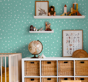 White stars on green background starry wallpaper - TenStickers